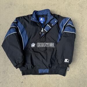 Vintage 90's Starter Georgetown Hoyas Black Blue Pullover Puffer Jacket Sz Large